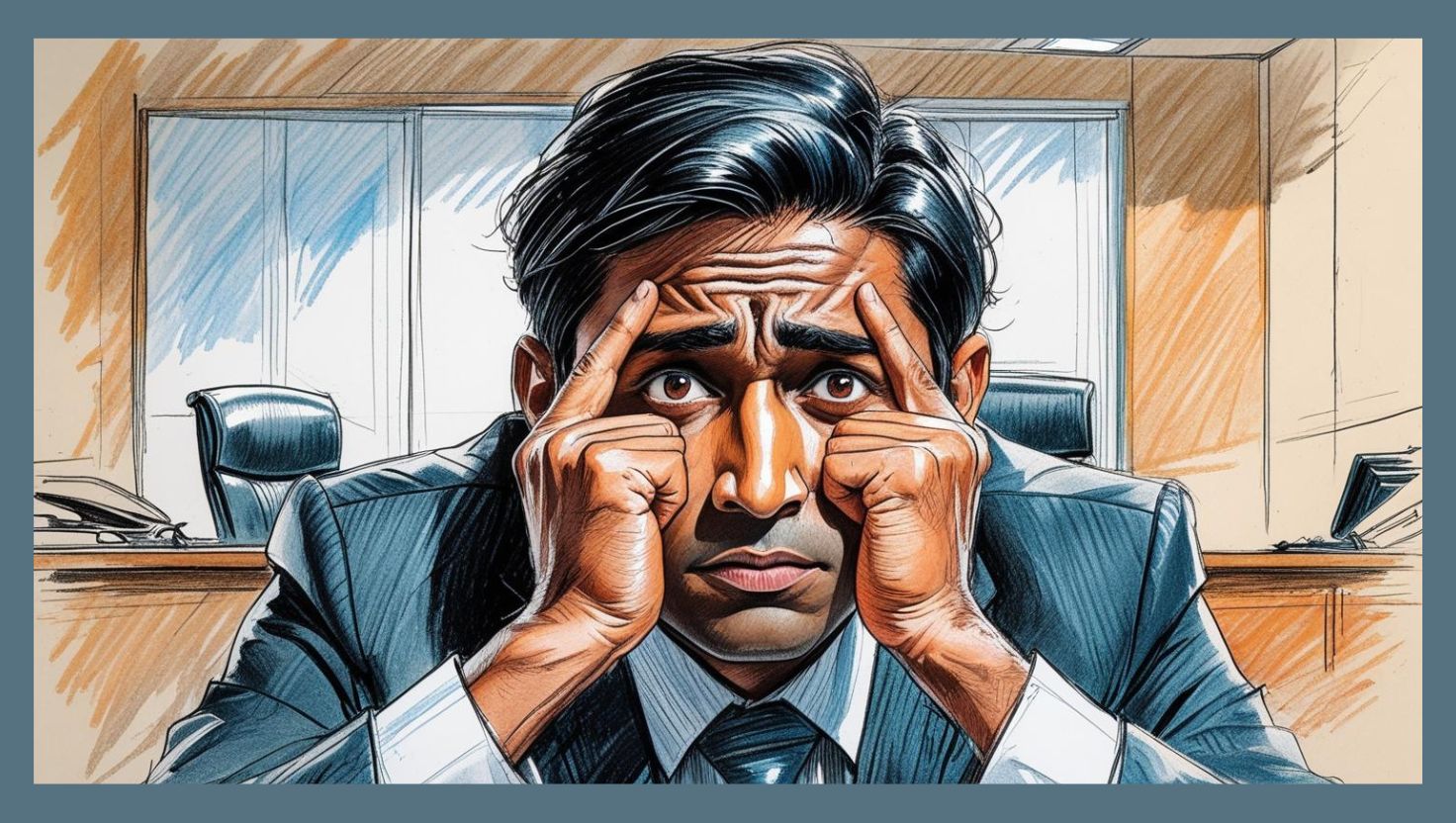 indian man looking confused ostrich position