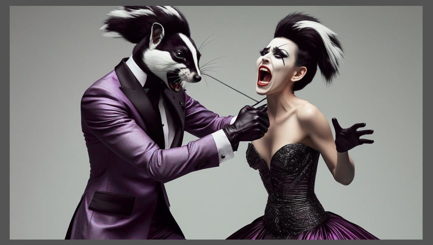 skunk position purple suit man woman